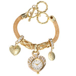 Rhinestone Love Heart Pendant Bracelet Chronograph Quartz Watches