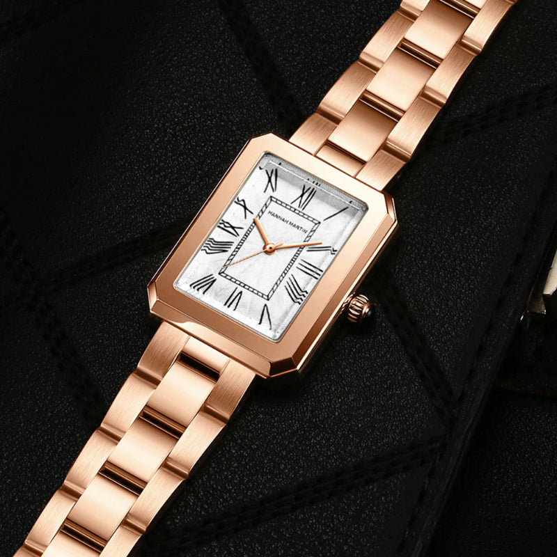 Fancy Roman Numeral Square Dial with Stainless Steel Strap Quartz Wristwatches