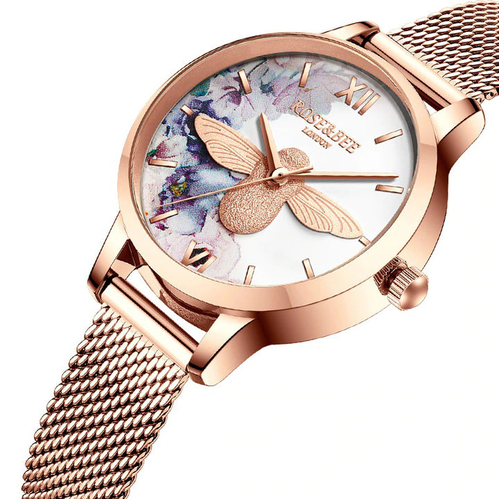 Romantic and Sweet Style Floral and Bee Dial Quartz Watches