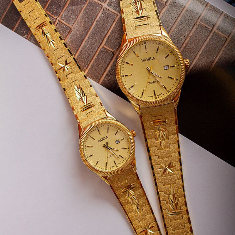 Dazzling Retro Carved Couple's Quartz Watches