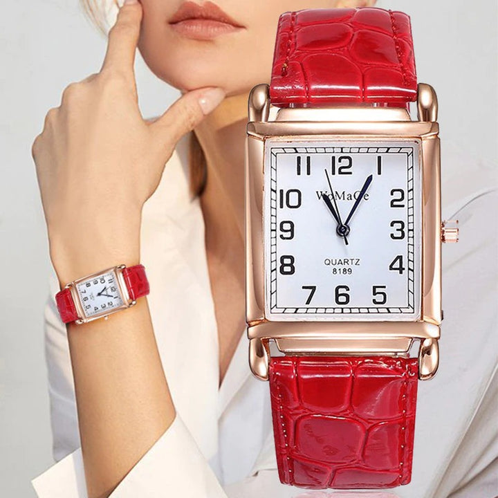 Sleek Square Case with Vegan Leather Strap Quartz Watches