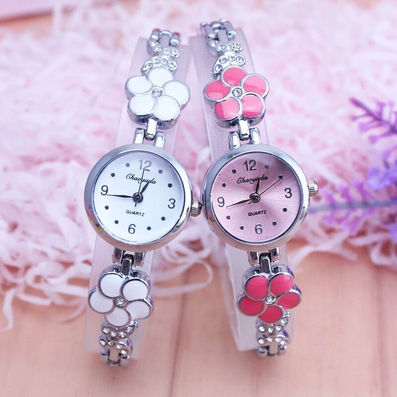 Stainless Steel Multi-color Dainty Flower Bracelet Quartz Watches