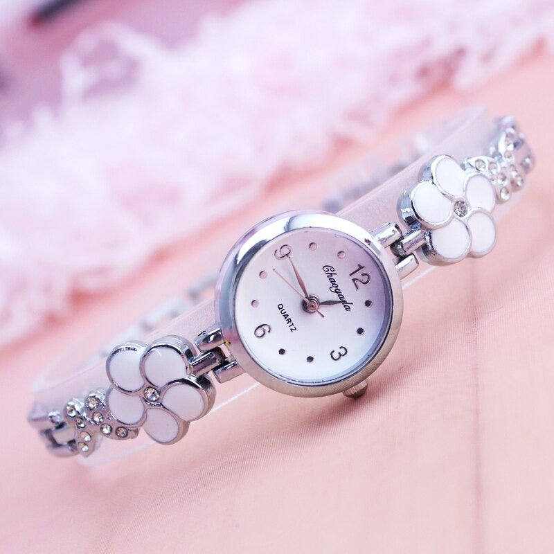 Stainless Steel Multi-color Dainty Flower Bracelet Quartz Watches