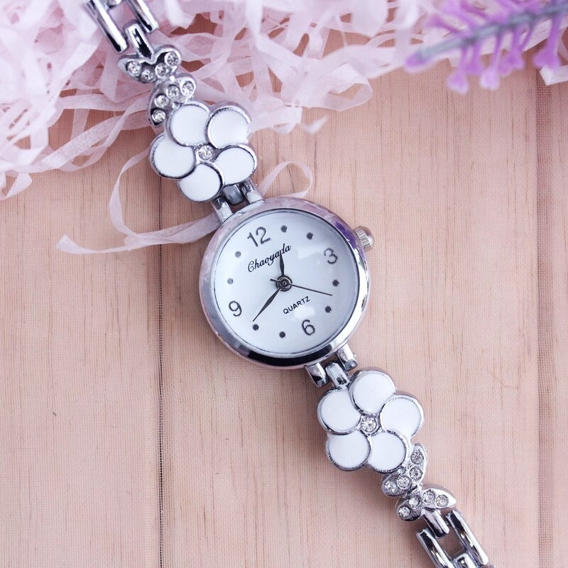 Stainless Steel Multi-color Dainty Flower Bracelet Quartz Watches