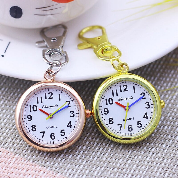 Multi-color Minimalist Round Dial Buckle Pendant Keychain Quartz Analog Pocket Watches