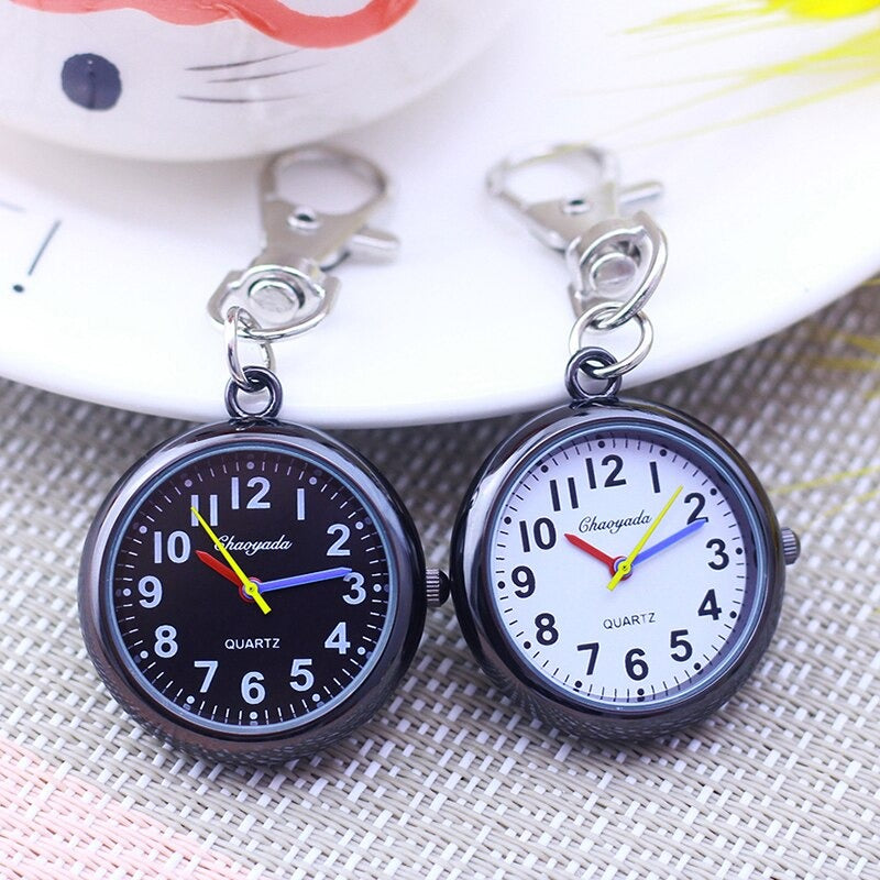 Multi-color Minimalist Round Dial Buckle Pendant Keychain Quartz Analog Pocket Watches