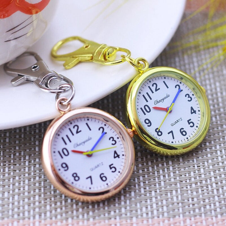 Multi-color Minimalist Round Dial Buckle Pendant Keychain Quartz Analog Pocket Watches