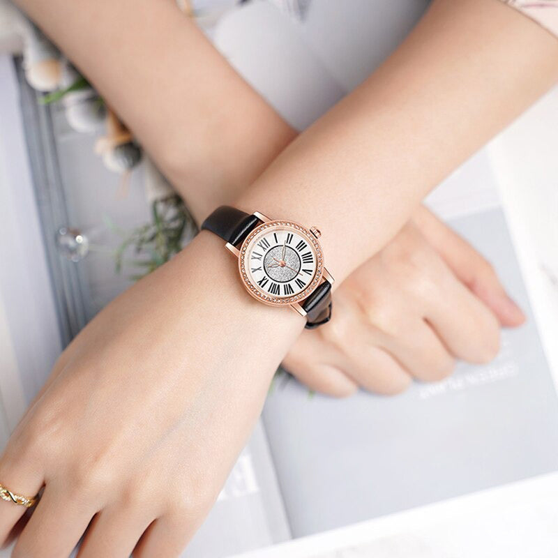 Bright Rhinestone Inlay Roman Numerals Dial Quartz Watches