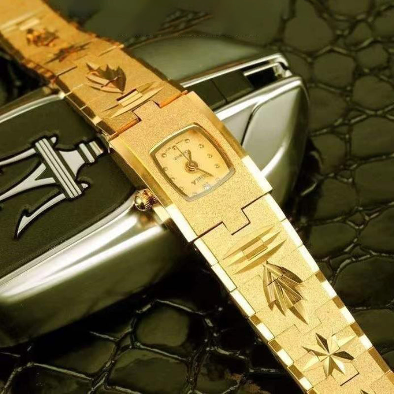 Classy Gold Plated Retro Carved Pattern Quartz Watches