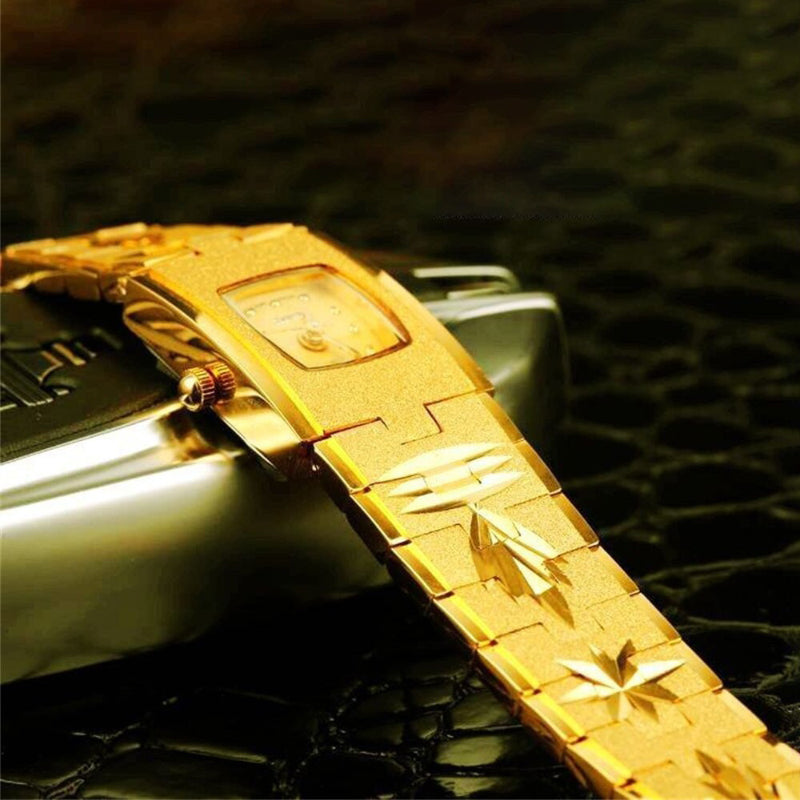 Classy Gold Plated Retro Carved Pattern Quartz Watches