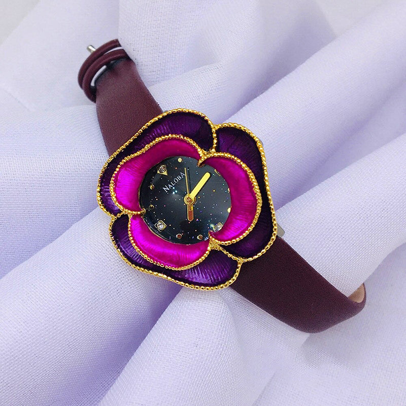 Beautiful Flower Shape Dial with Vegan Leather Strap Quartz Watches