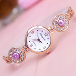 Women's Lustrous Rhinestone and Pearl Bejeweled Bracelet Quartz Watches