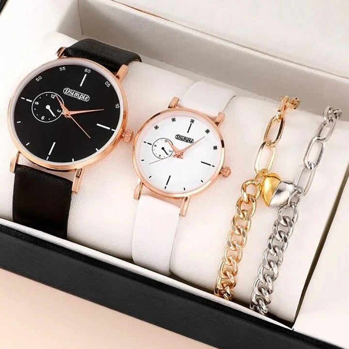 4pcs Minimalist Couple's Watch with Magnetic Bracelets Set