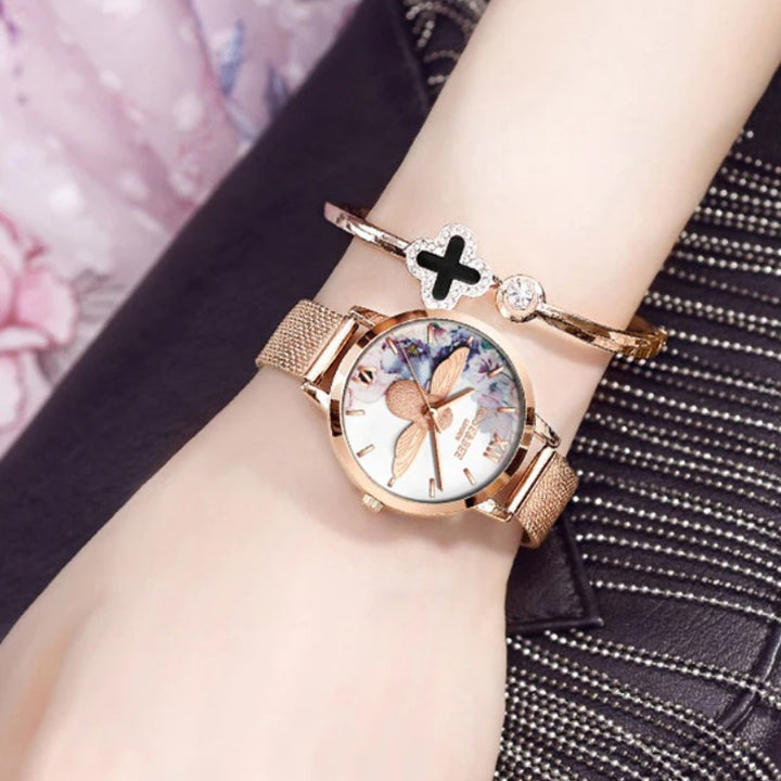 Romantic and Sweet Style Floral and Bee Dial Quartz Watches