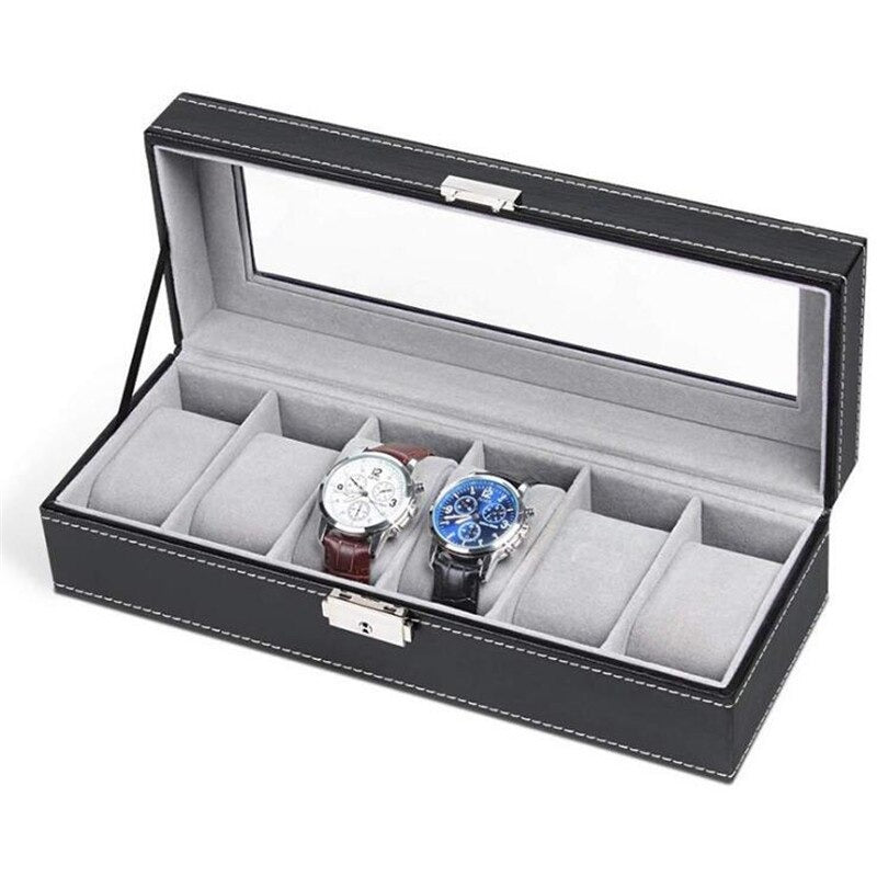 Multi-Grid Vegan Leather Wrist Watch Storage Box Organizer