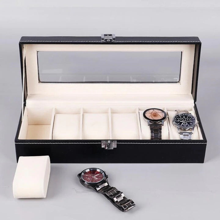 Multi-Grid Vegan Leather Wrist Watch Storage Box Organizer