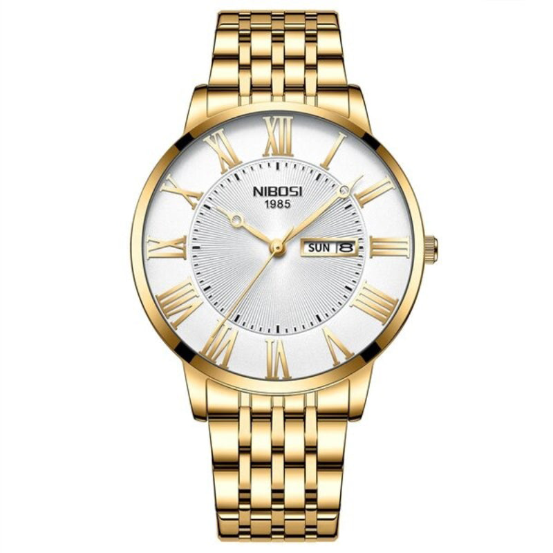 Classic Roman Numerals Business Watch with Butterfly Double Buckle Lock