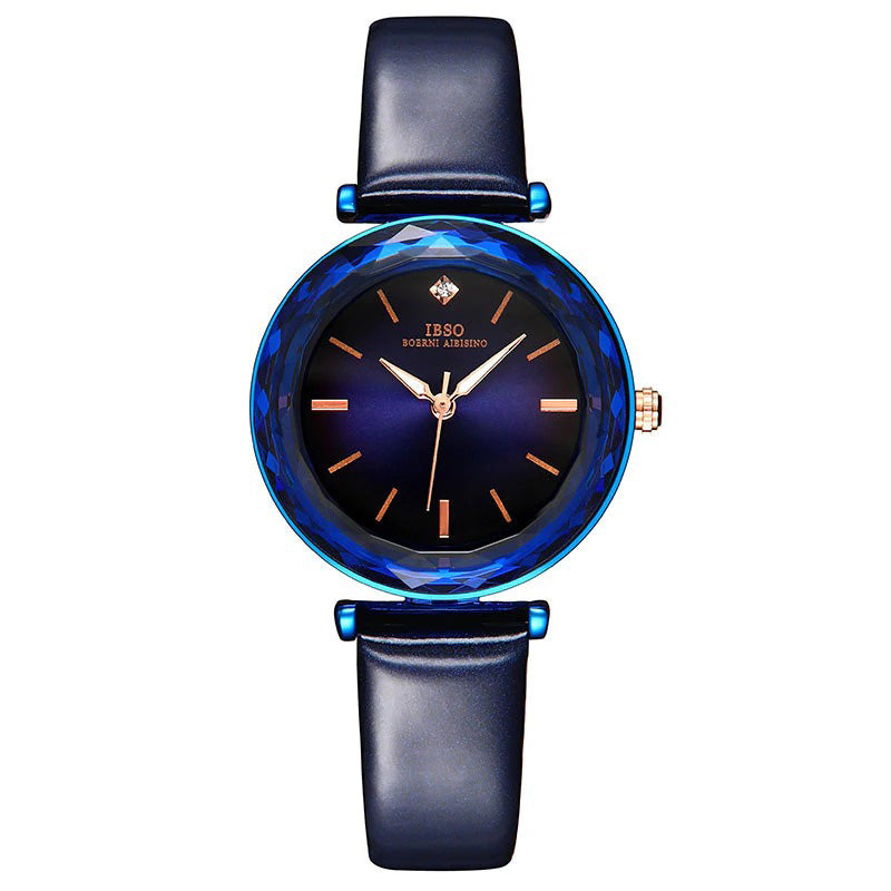 Trendy Fashion Glass Design with Vegan Leather Strap Quartz Watches