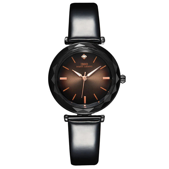 Trendy Fashion Glass Design with Vegan Leather Strap Quartz Watches