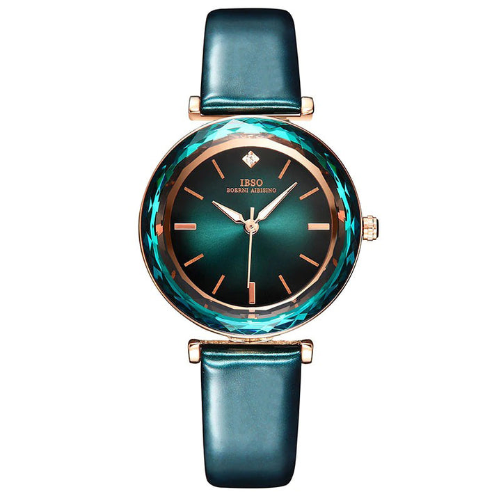 Trendy Fashion Glass Design with Vegan Leather Strap Quartz Watches