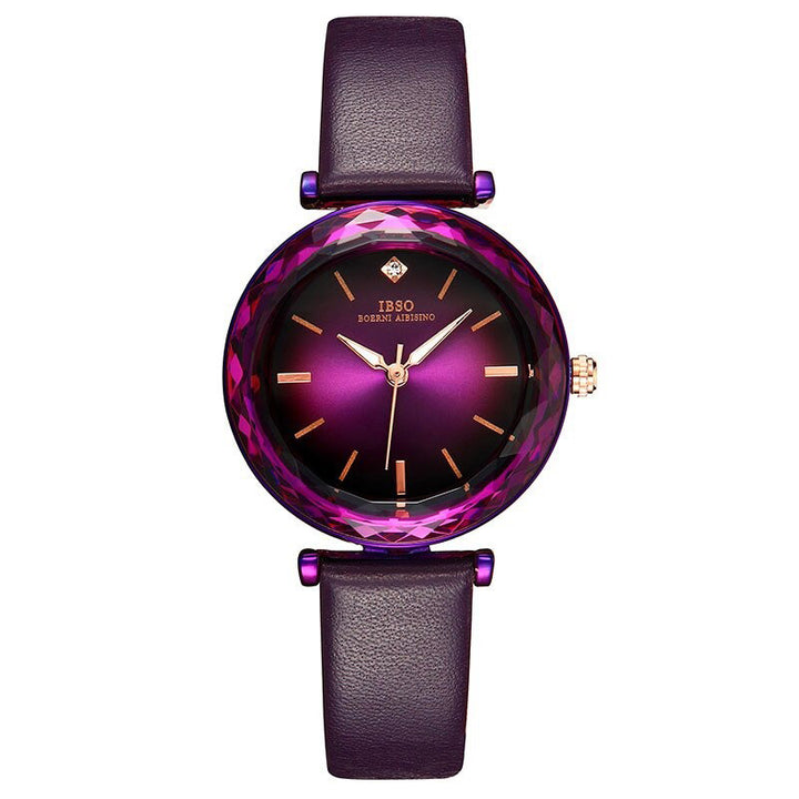 Trendy Fashion Glass Design with Vegan Leather Strap Quartz Watches