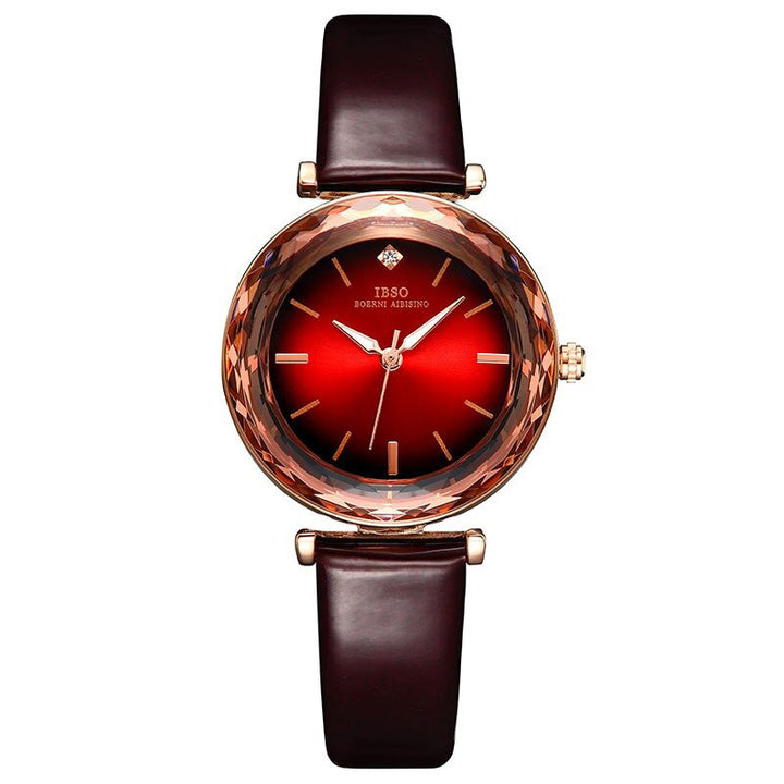 Trendy Fashion Glass Design with Vegan Leather Strap Quartz Watches