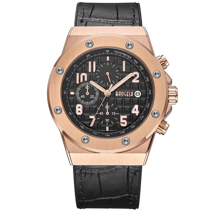 Cool Metal Textured Waterproof Vegan Leather Strap Chronograph Watches