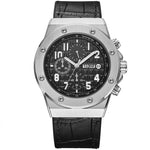 Cool Metal Textured Waterproof Vegan Leather Strap Chronograph Watches