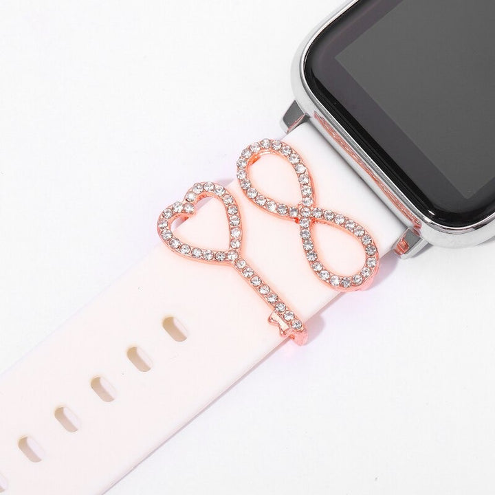 Sparkling Rhinestone Studded Key Heart Infinity Smart Watch Band Charms