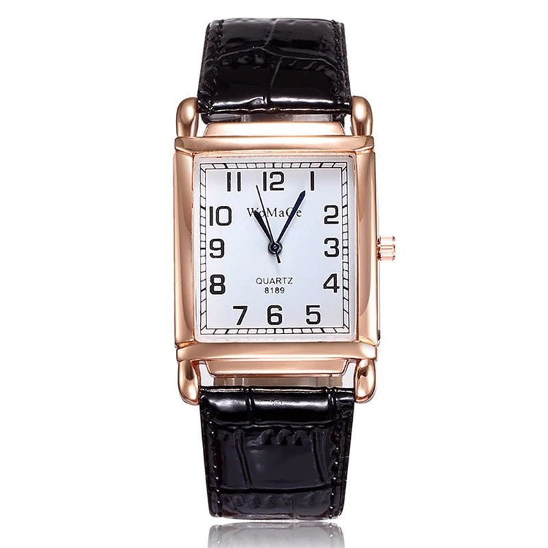 Sleek Square Case with Vegan Leather Strap Quartz Watches