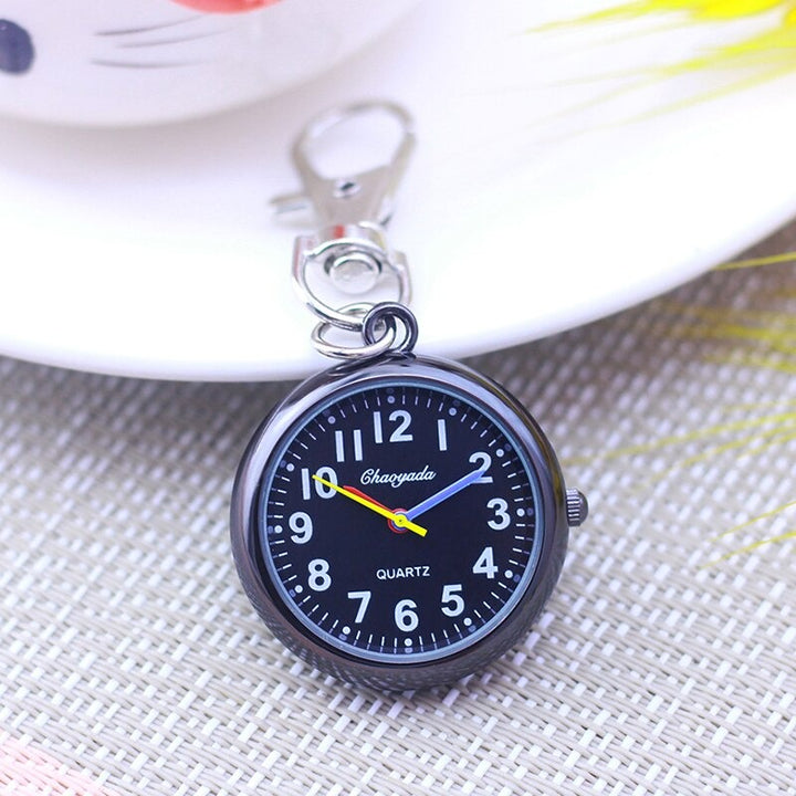 Multi-color Minimalist Round Dial Buckle Pendant Keychain Quartz Analog Pocket Watches