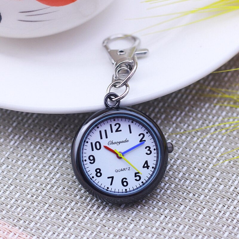 Multi-color Minimalist Round Dial Buckle Pendant Keychain Quartz Analog Pocket Watches