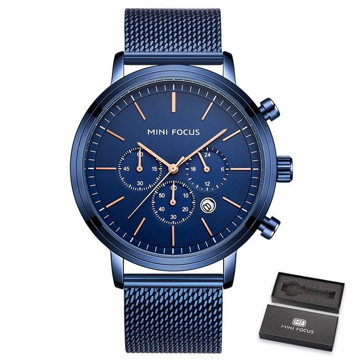 Water-resistant Thin Mesh Strap Minimalist Chronograph Quartz Watch