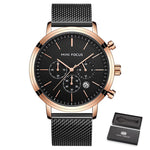 Water-resistant Thin Mesh Strap Minimalist Chronograph Quartz Watch