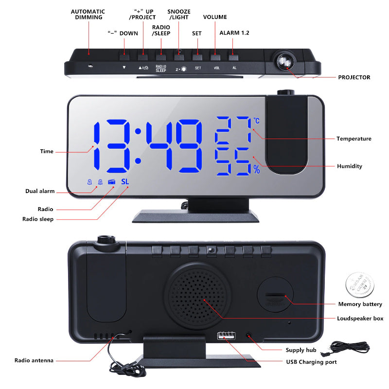 Large Screen Smart Digital LED Display Projector Alarm Clocks