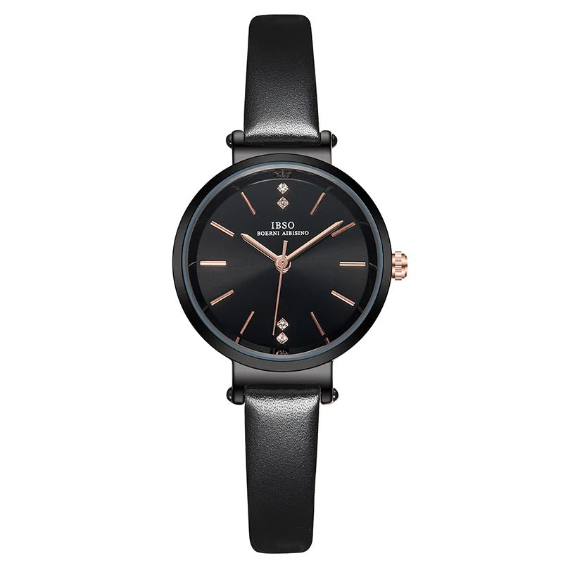 Ultra-Thin Glossy Dial Leather Band Quartz Watches