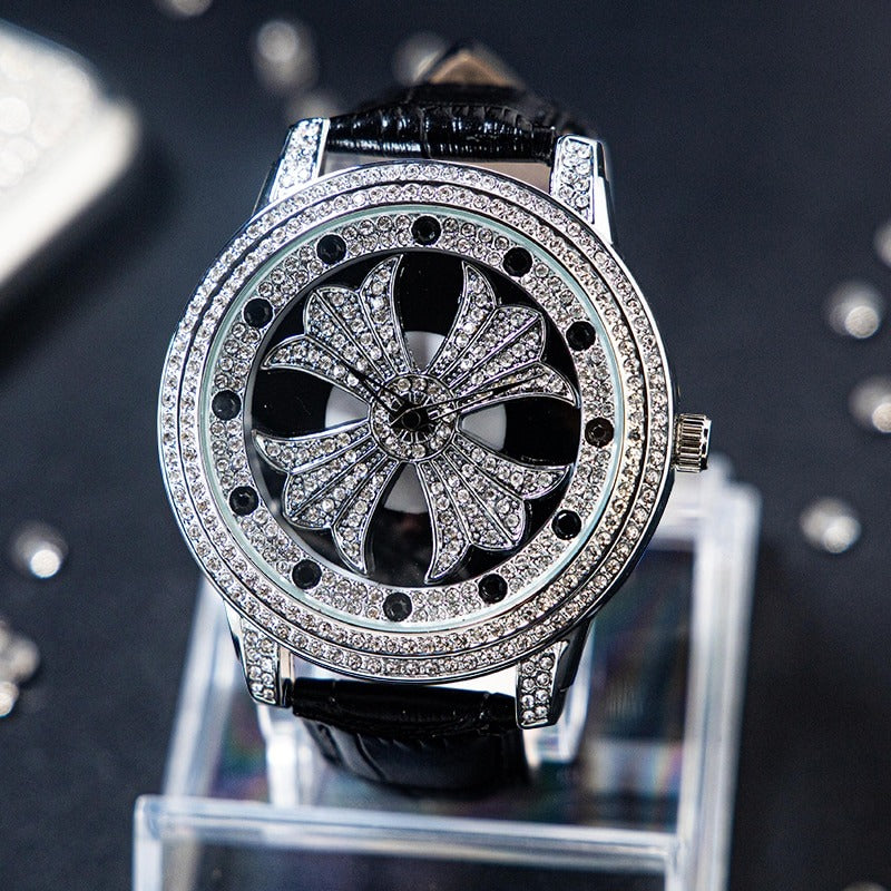 Dazzling Interstellar Rhinestone Bejeweled with Soft Vegan Leather Strap Quartz Watches