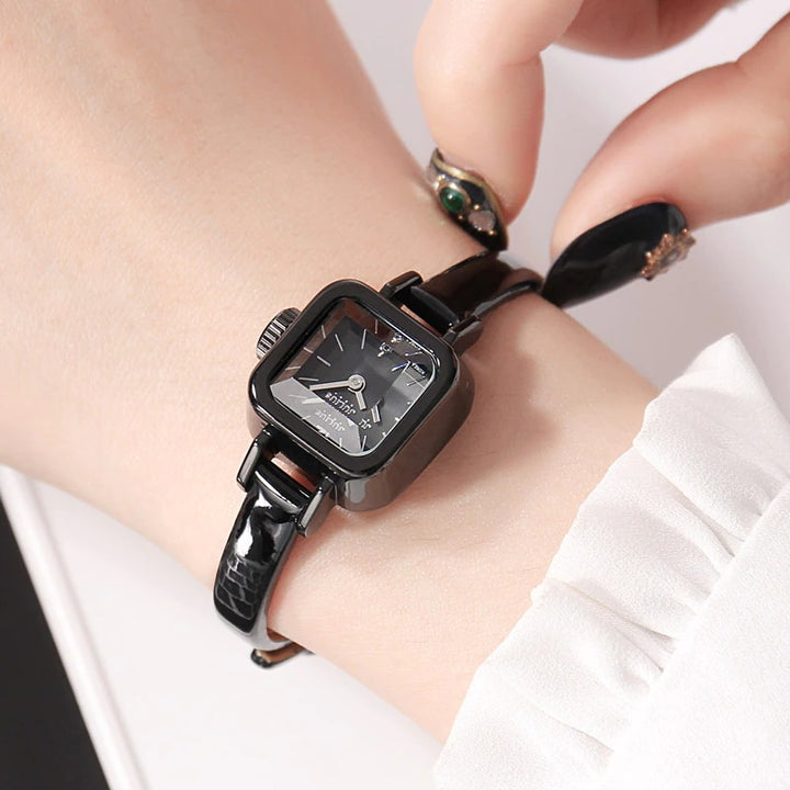 Cute Vintage Square Case with Thin Vegan Leather Band Quartz Watches