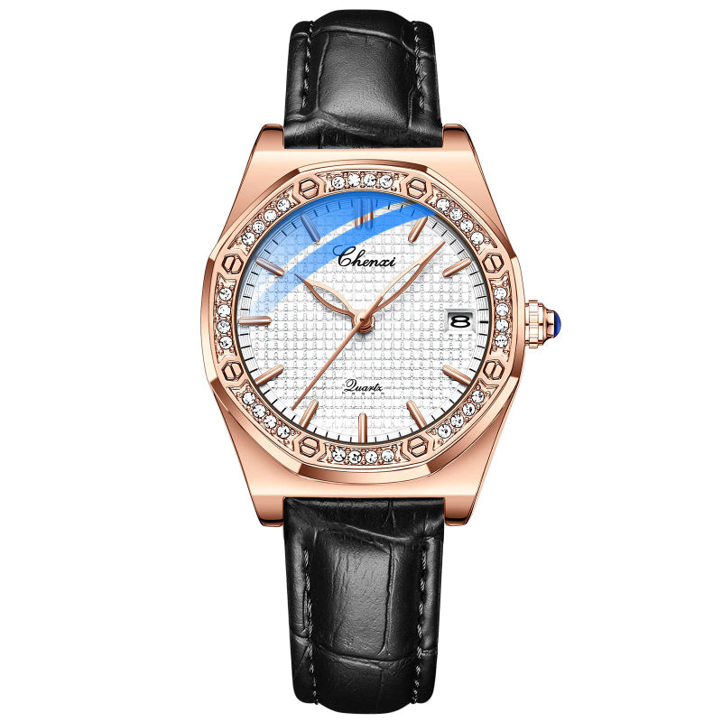 Elegant Fashion Rhinestone Accented Octagonal Case Women's Quartz Watches