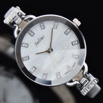 Flounce Rhinestone Big Round Dial with Ultra-Thin Vegan Leather Strap Quartz Watches