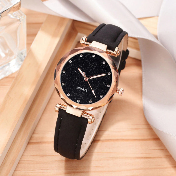 Glittering Starry Sky Fashion with Vegan Leather Strap Quartz Watches