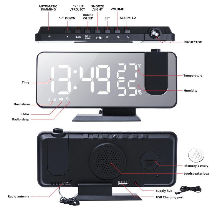 Large Screen Smart Digital LED Display Projector Alarm Clocks