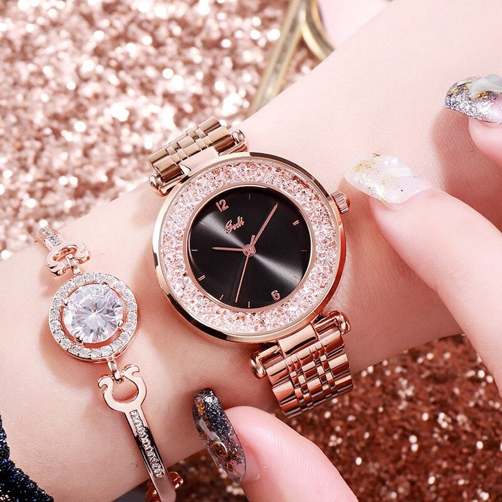 Lavish Rhinestone Emblazed in Stainless Steel Quartz Watches