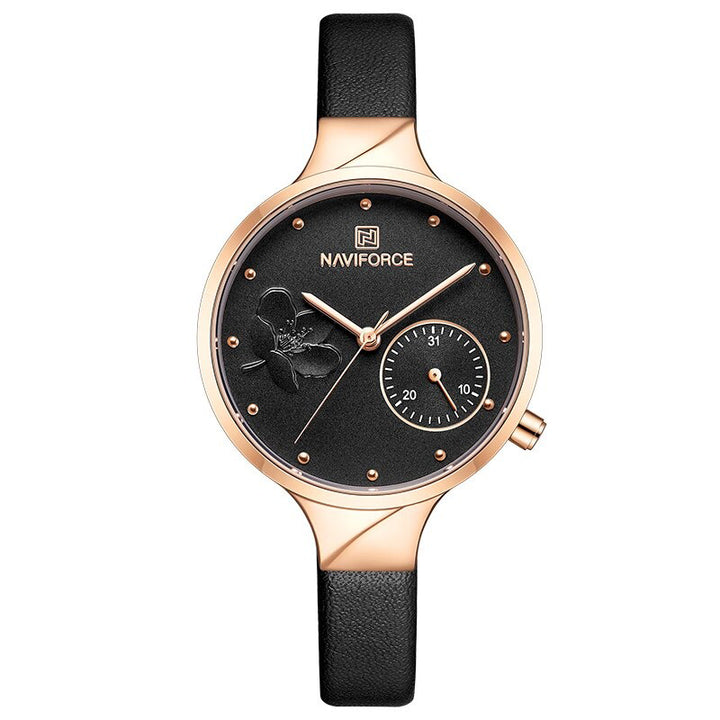 Classic Design Flower Bloom Dial Vegan Leather Strap Quartz Watches