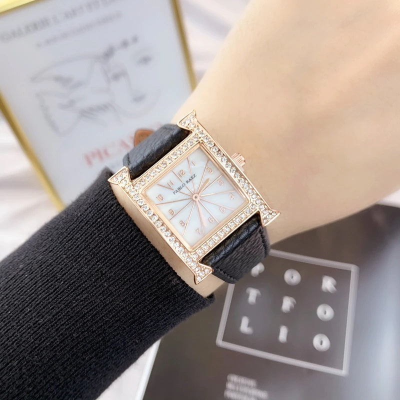 Top Notch Women's Rhinestone Accented Vegan Leather Quartz Watches