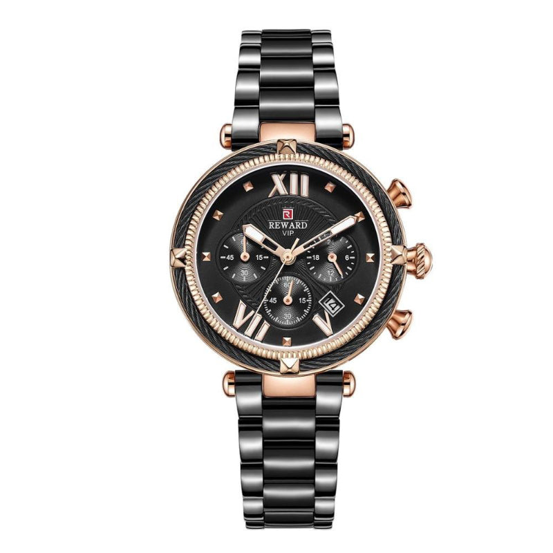 Sleek and Voguish Chronograph Dial with Stainless Steel Band Quartz Watches