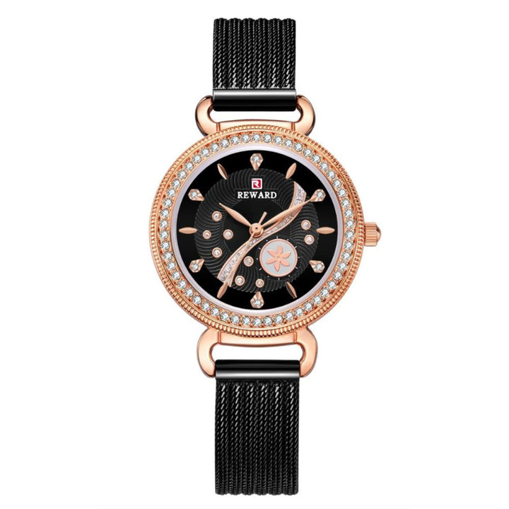 Striking Flower Dial with Rhinestone Embellished Quartz Watches