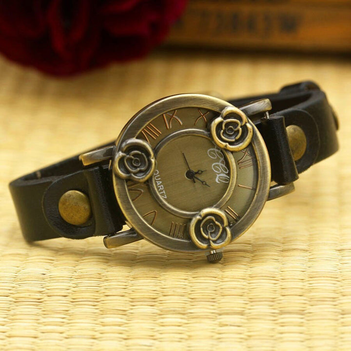 Antique Rose Dial Genuine Leather Strap Quartz Watches