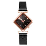 Unique Diamond-Shaped Dial with Magnetic Buckle Steel Mesh Strap Quartz Watches