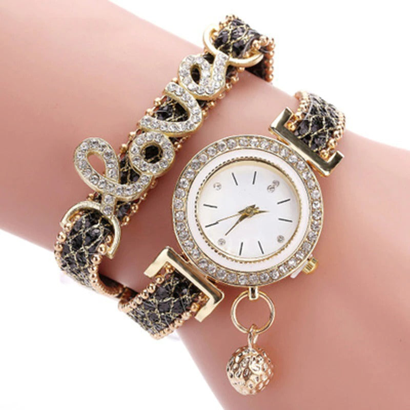 Sparkling Rhinestone Studded Love Heart Fashion Bracelet Quartz Watches